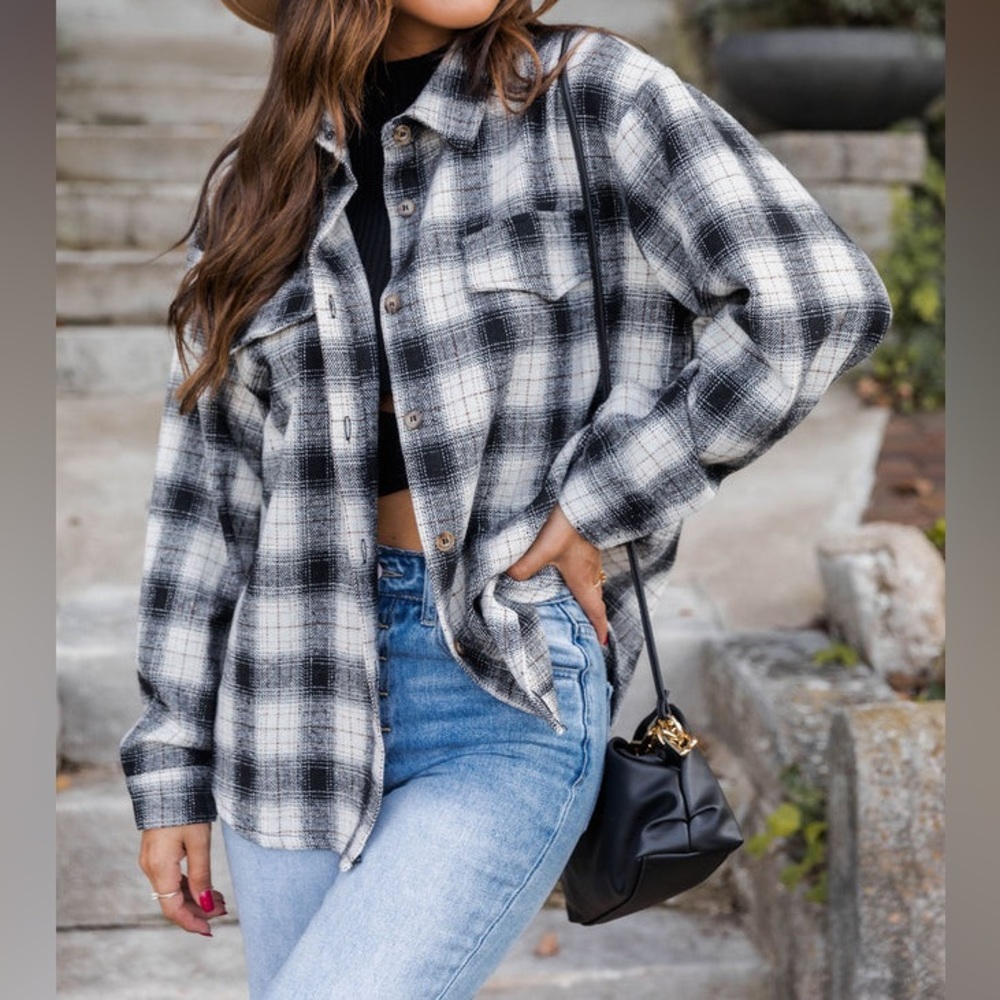 Pink Lily Good Timing Black Plaid Shacket